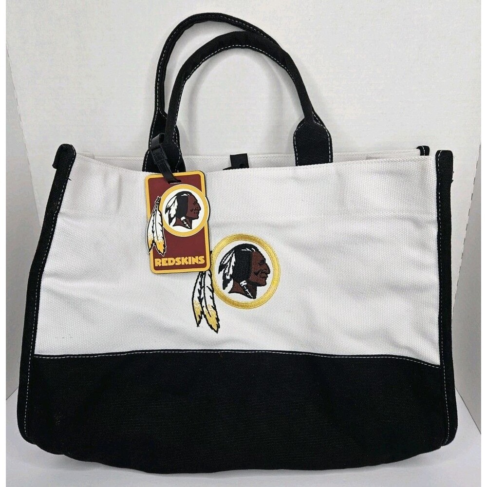 Washington Redskins Tote Bag, Classic Logo White & Black W/ Luggage Tag 17x12x8"